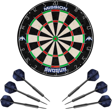 Mission Shogun Dartboard Set - Round Wire Dartboard with 2 sets of darts