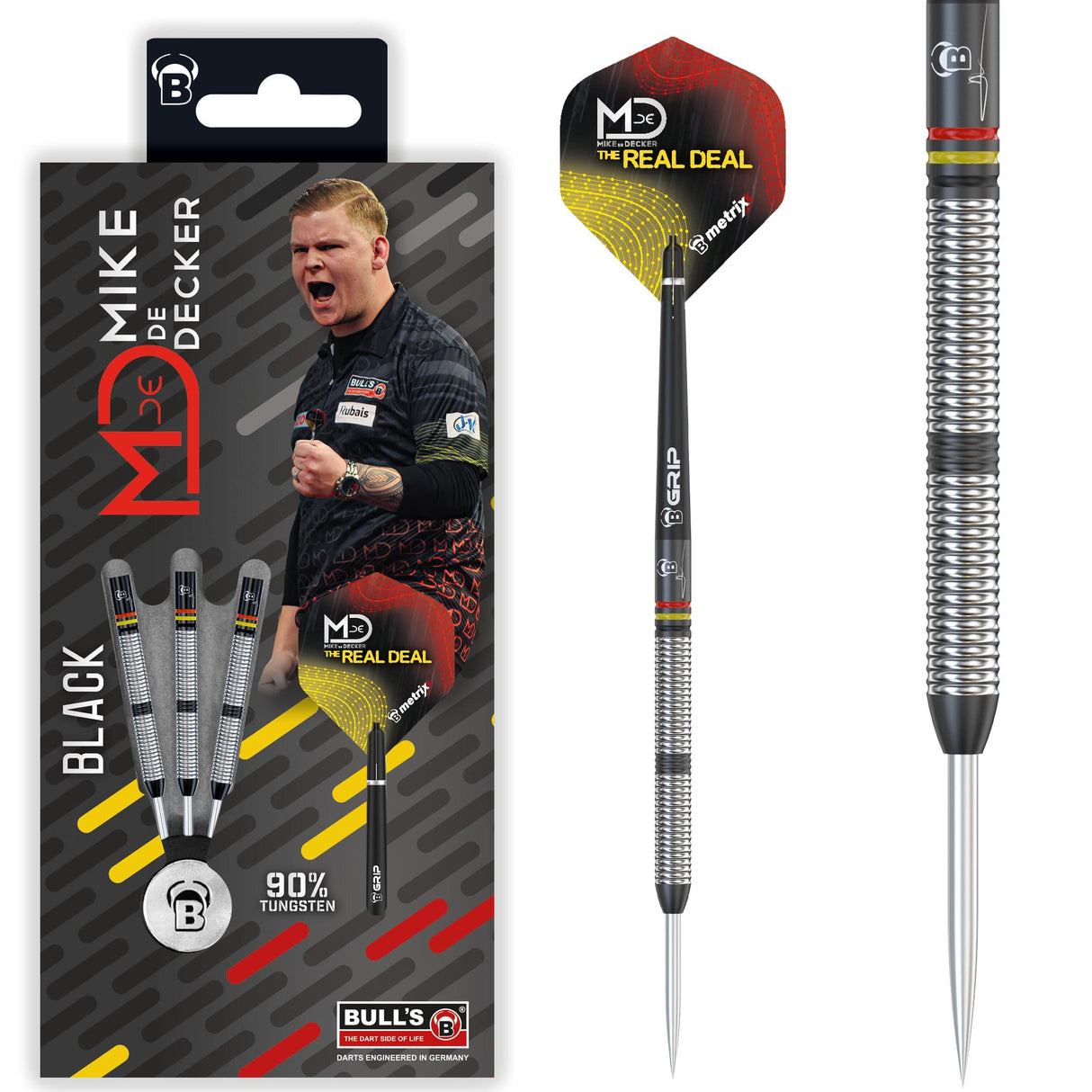 BULL'S Mike de Decker Darts - Steel Tip - 90% Tungsten - Black