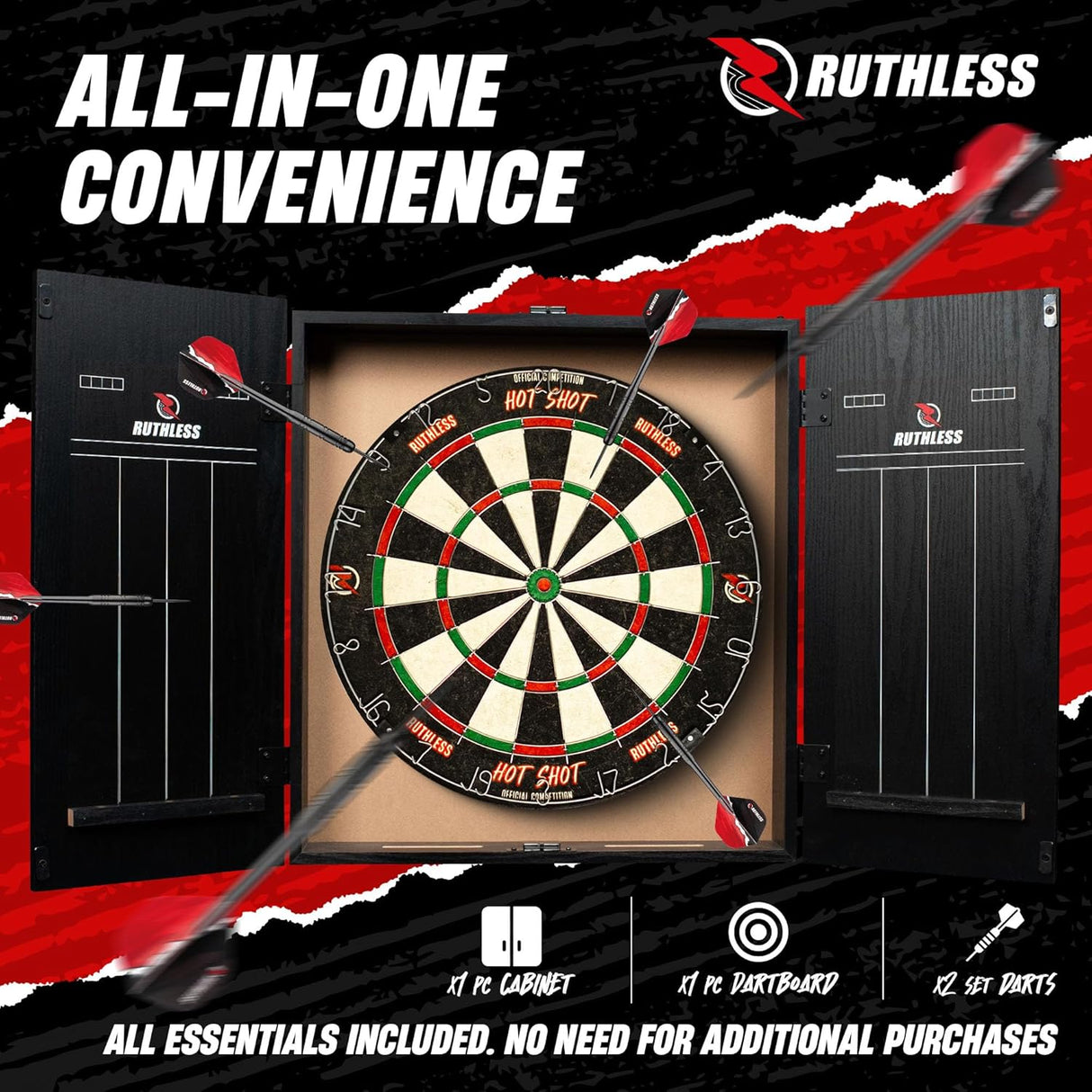 Ruthless Animal Home Darts Centre - Hotshot Dartboard in Cabinet - Eagle