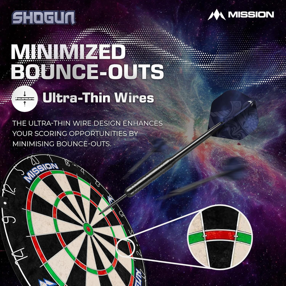 Mission Shogun Dartboard Set - Round Wire Dartboard with 2 sets of darts