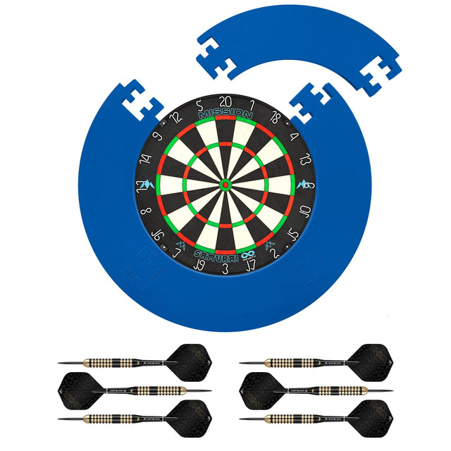 Mission Samurai Infinity Dartboard Set - Dart Board, Jigsaw Surround & 2 sets of Brass Darts - Blue