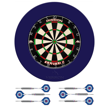 Mission Samurai II x Rangers Dartboard Set - Dart Board, Surround & 2 sets of Brass Darts - Red