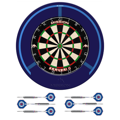 Mission Samurai II x Rangers Dartboard Set - Dart Board, Surround, Torus 270 Light & 2 sets of Brass Darts - Red