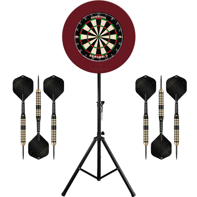 Mission Samurai II Dartboard & Stand Set - Dart Board, Surround, Stand and Darts - Red