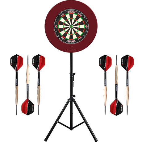 Ruthless Marksman Dartboard & Stand Set - Dart Board, Surround, Stand & Darts - Red