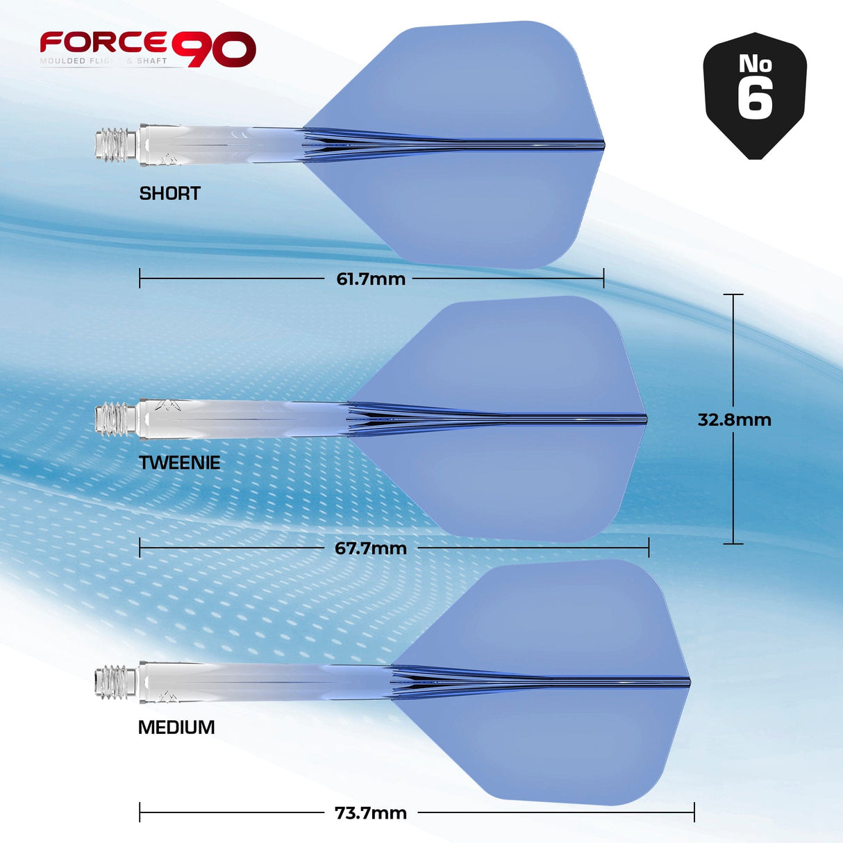 Mission Force 90 - New Moulded Flight & Shaft System - Standard No6 - Gradient - Transparent Blue