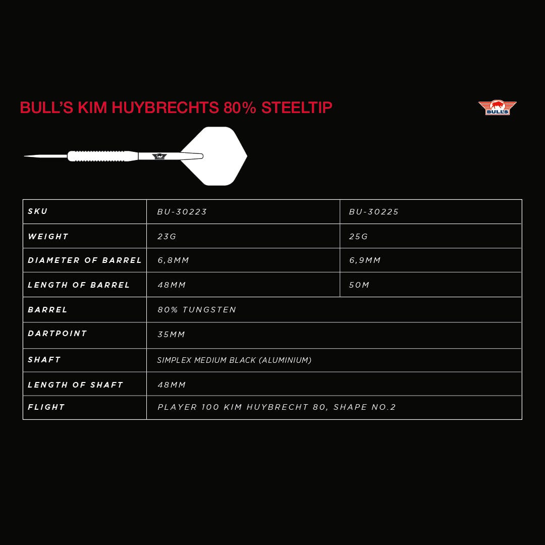 Bulls Kim Huybrechts Darts - Steel Tip - 80% Tungsten