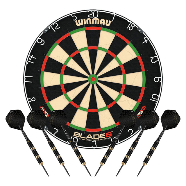 Winmau Blade 6 Dartboard with 2 Darts Sets - Professional - with Rota Lock System