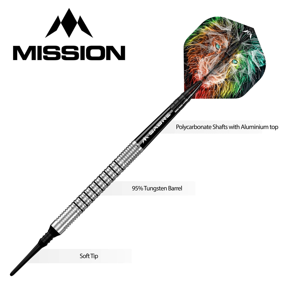 Mission Dominik Grüllich Darts - Soft Tip - 95% Tungsten - Silver-Black Rings