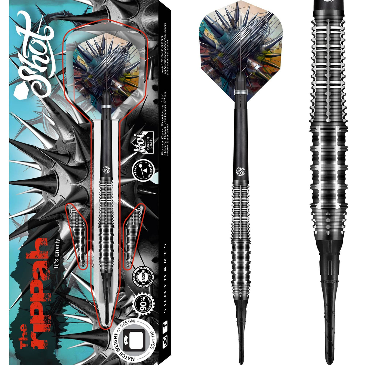 Shot Gnarly Darts - Soft Tip - 90% Tungsten - Rippah - 20g