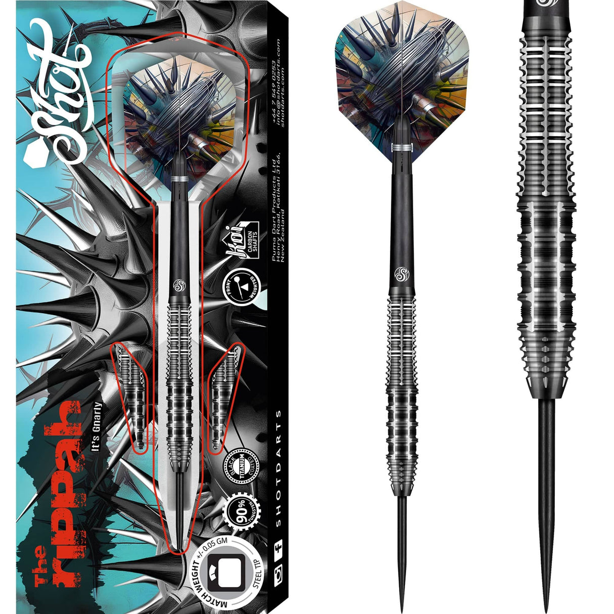 Shot Gnarly Darts - Steel Tip - 90% Tungsten - Rippah