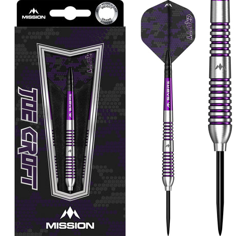 Mission Joe Croft Darts - Steel Tip - 95% Tungsten - Silver & Purple Electro