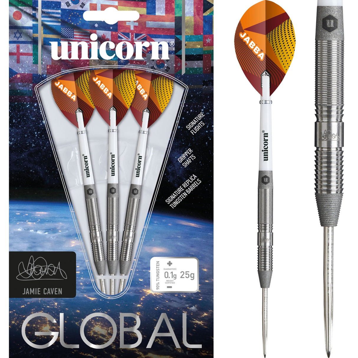 Unicorn Global Darts - Steel Tip - 90% Tungsten - Jamie Caven - 25g