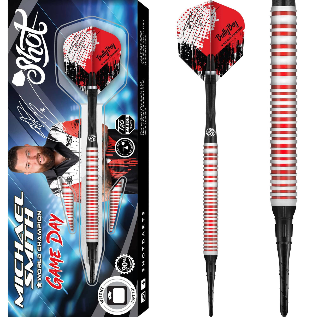 Shot Michael Smith Darts - Soft Tip - 90% Tungsten - Game Day - 20g