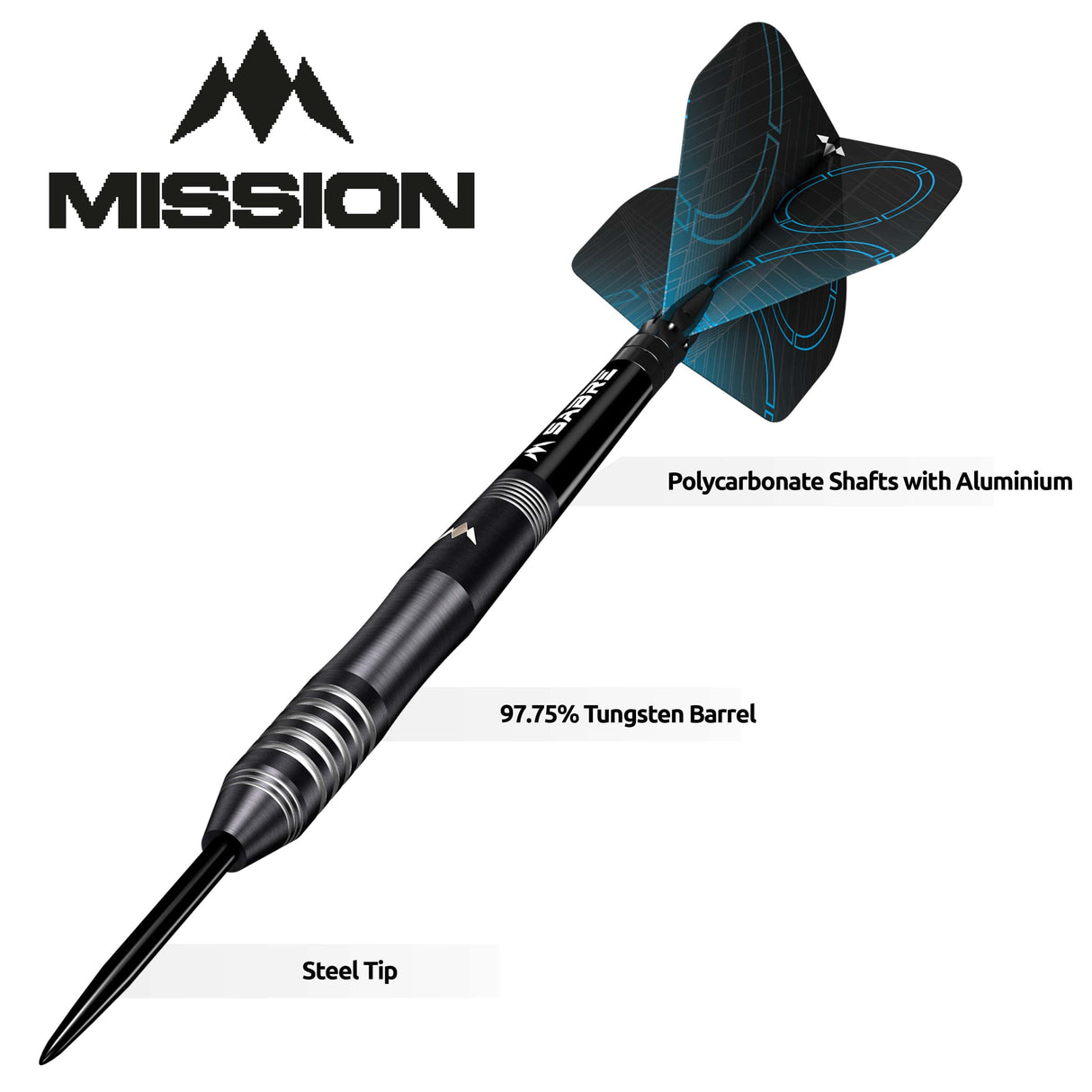 Mission Precision Darts - Steel Tip - 90% Tungsten - Black PVD