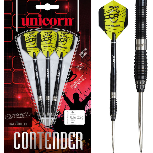 Unicorn Contender Darts - Steel Tip - 90% Tungsten - Owen Roelofs - 22g