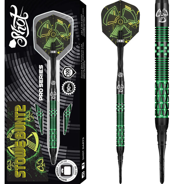 Shot Pro Series Darts - Soft Tip - 90% Tungsten - Stowe Buntz V2 - Black - 21g