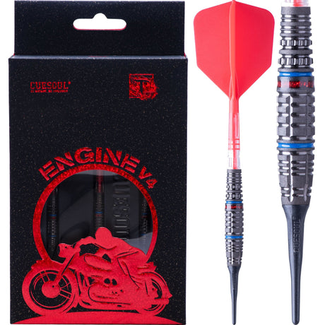 Cuesoul Engine V4 Darts - Soft Tip - 90% Tungsten - Hope Ring - Red 19g