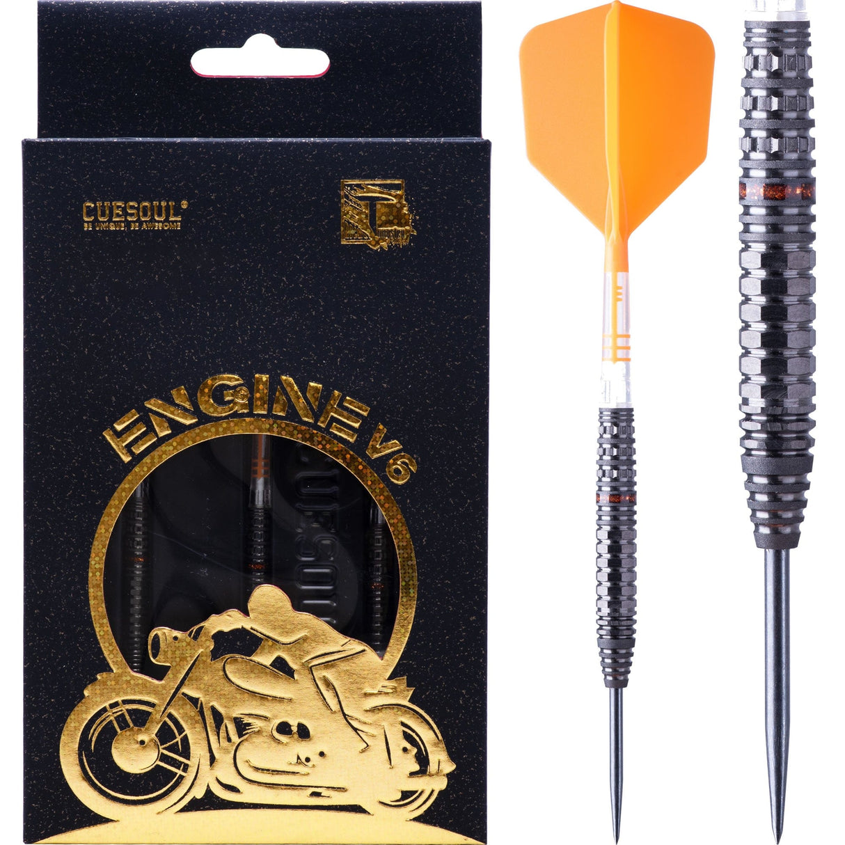 Cuesoul Engine V6 Darts - Steel Tip - 90% Tungsten - Hope Ring - Gold 22g