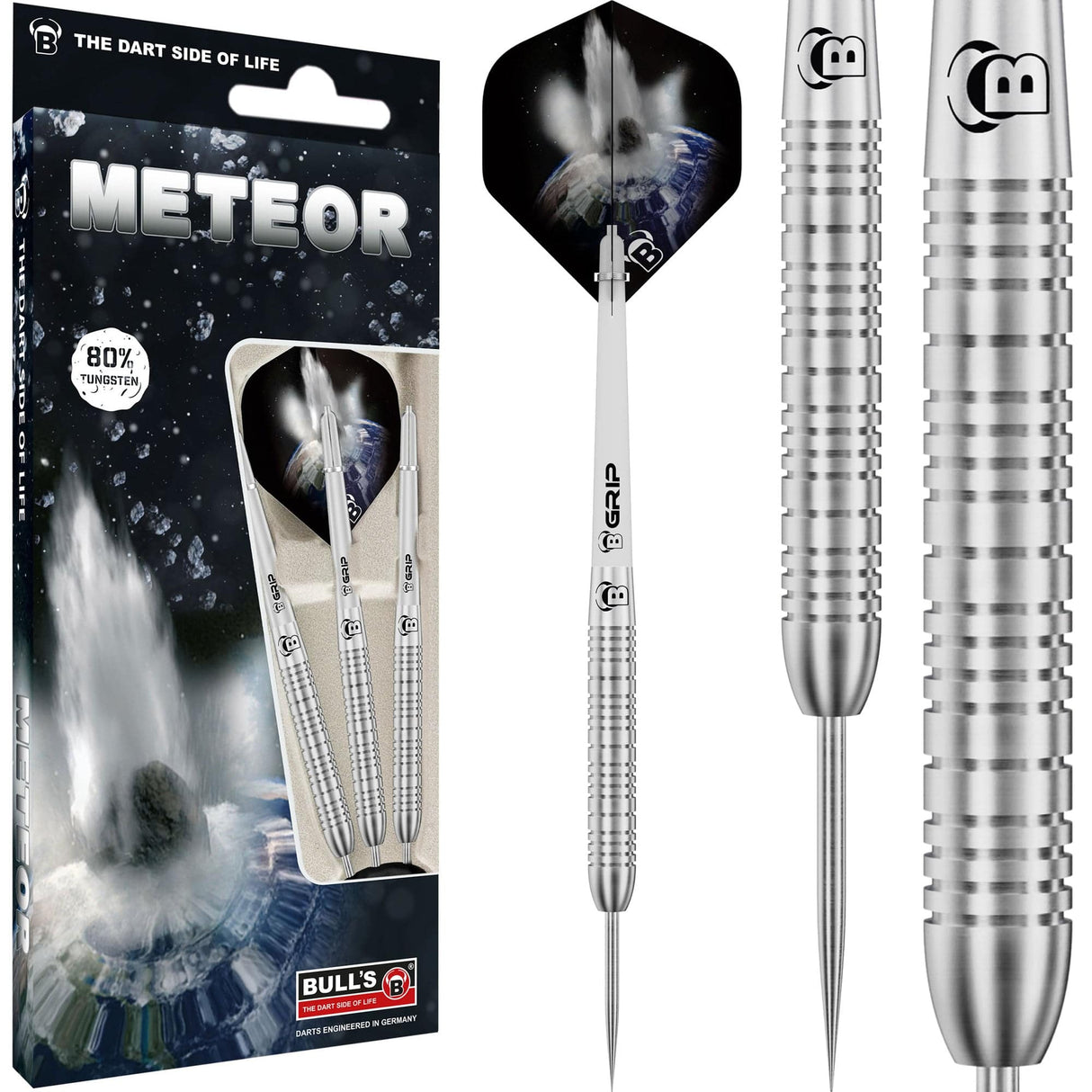 BULL'S Meteor Darts - Steel Tip - 80% Tungsten - MT4 - Ringed 22g