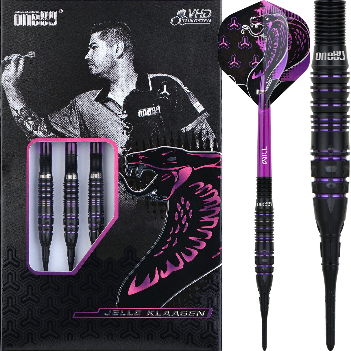 One80 Jelle Klaasen VHD Darts - Soft Tip - The Cobra - Black 20g