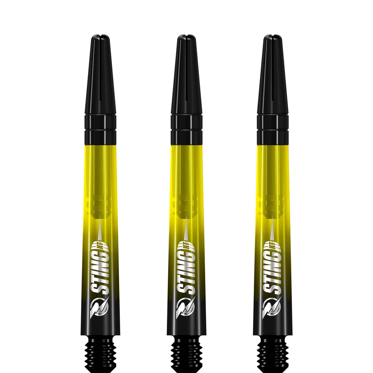 Ruthless Sting XT Dart Shafts - Polycarbonate - Gradient Black & Yellow - Black Top Tweenie Plus