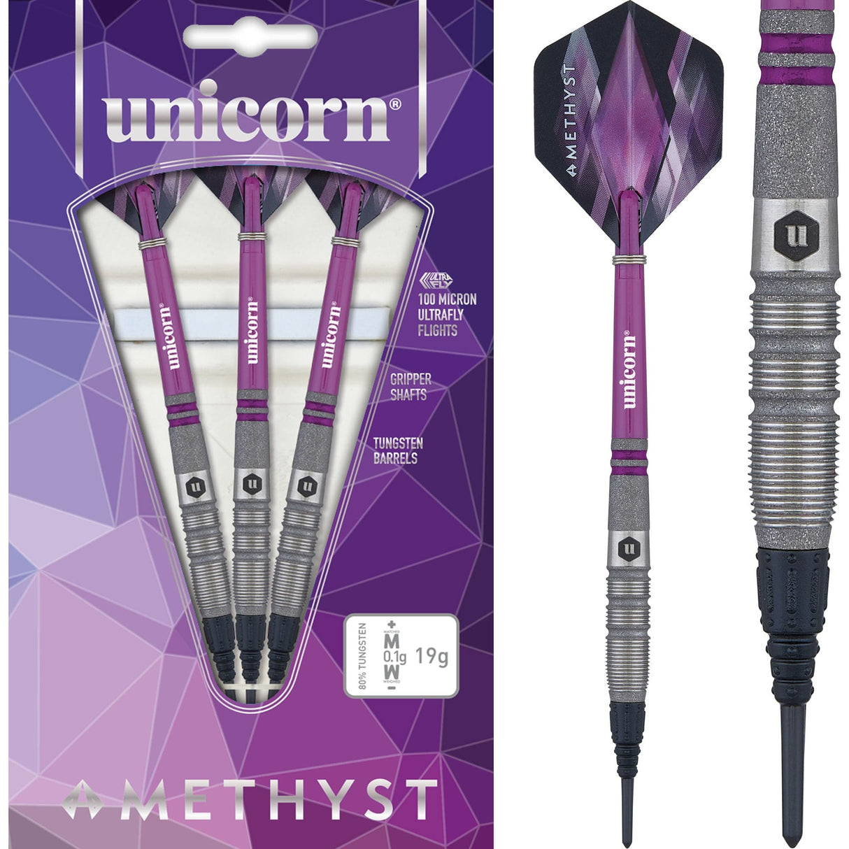 Unicorn Amethyst Darts - Soft Tip - Utech - Style 3 - Sandblasted 19g