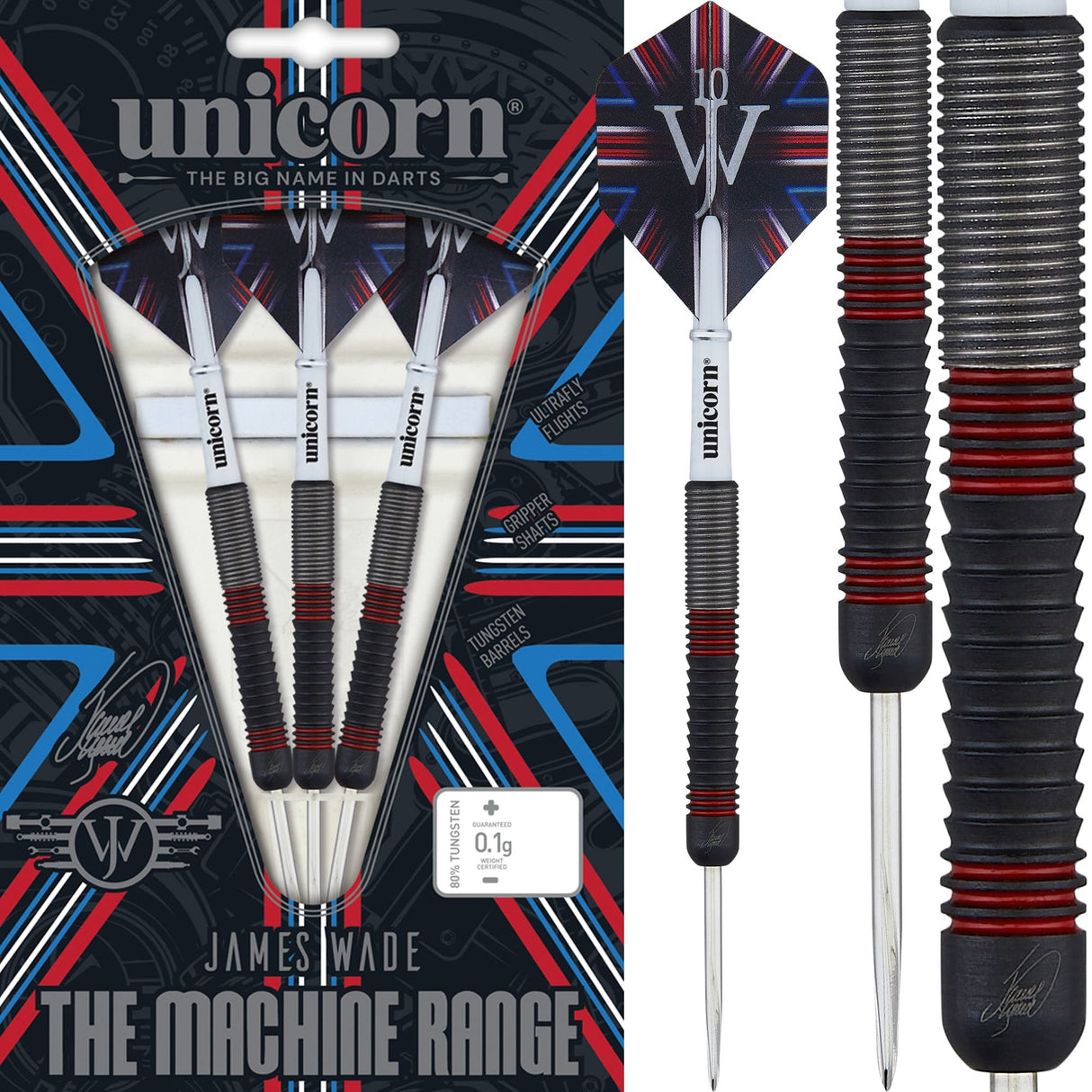 Unicorn James Wade Darts - Steel Tip - The Machine - Black & Red