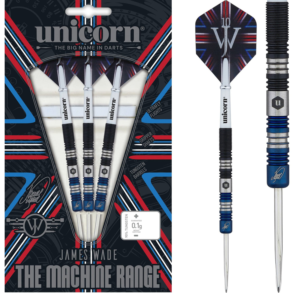 Unicorn James Wade Darts - Steel Tip - The Machine - Two Tone - Black & Blue 21g