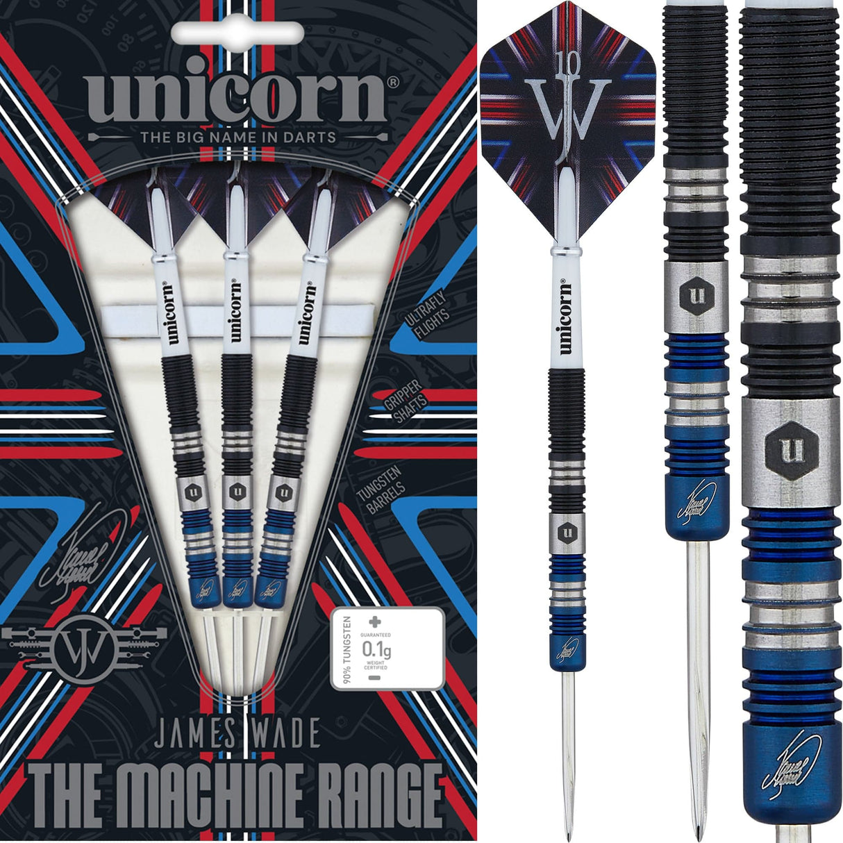 Unicorn James Wade Darts - Steel Tip - The Machine - Two Tone - Black & Blue