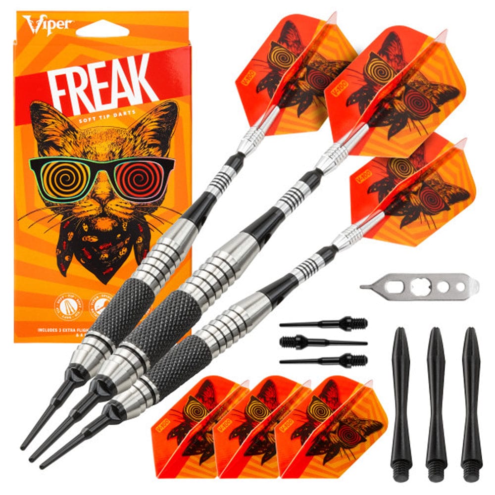 Viper The Freak Darts - Soft Tip - Nickel Silver - with Spinster Shafts - F3 - Black Knurl 18g