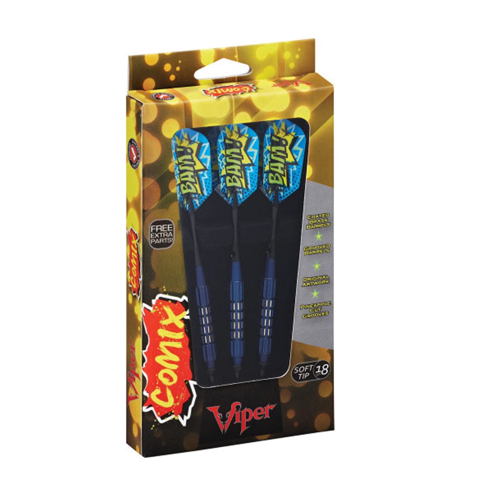 Viper Comix Darts - Soft Tip - Coated Alloy - Cut Grooves - inc Extras - Blue 18g