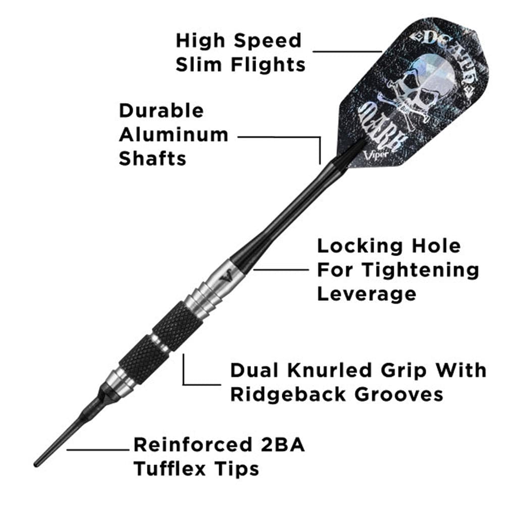 Viper Desperado Darts - Soft Tip - 80% - inc Extras - D3 - Twin-Knurl - Black 18g