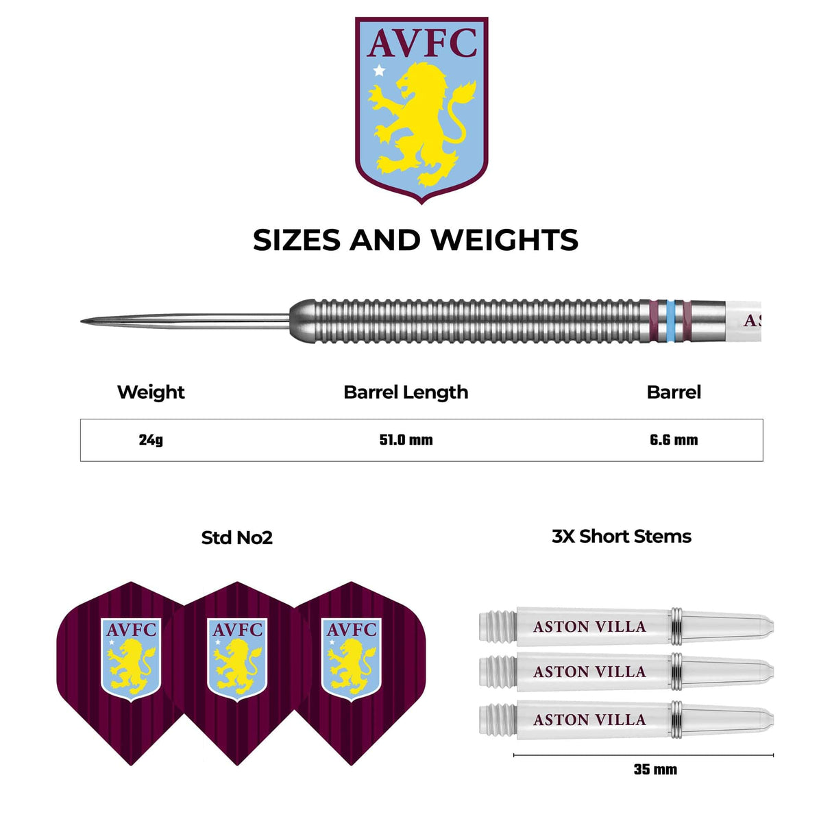 Aston Villa FC Darts - Steel Tip Tungsten - Official Licensed - AVFC - 24g 24g