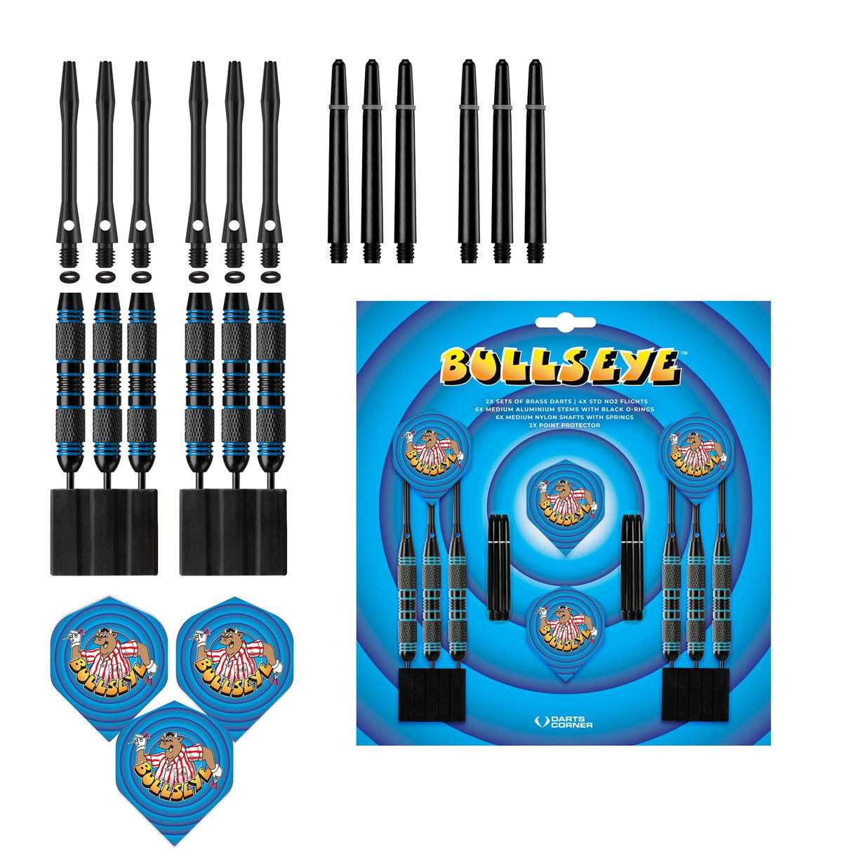 Bullseye Darts - Steel Tip Brass Gift Set - 2 Sets Darts - Bully Design - 24g 24g