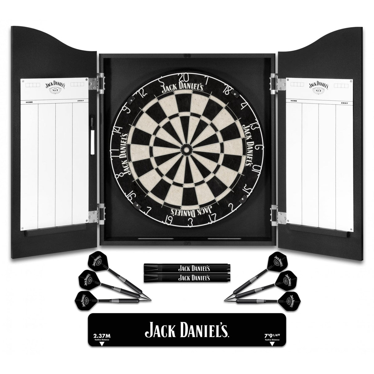 Jack Daniels Home Darts Centre - Cabinet, Dartboard, 6 Darts - JD Logo