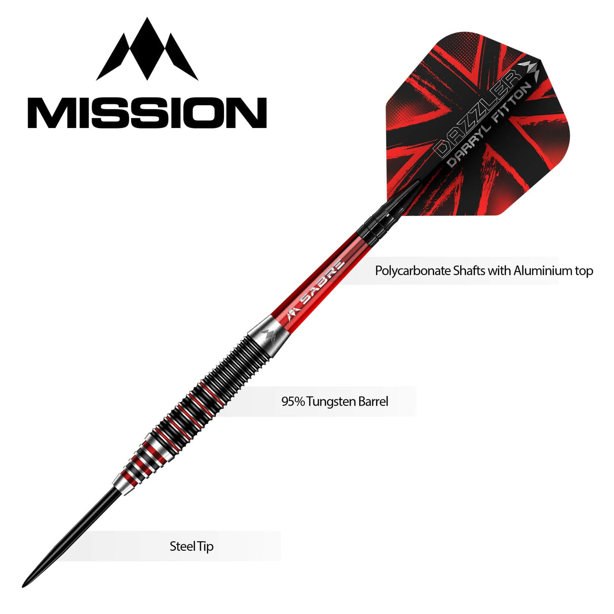 Mission Darryl Fitton Darts - Steel Tip - Electro Black & Red - The Dazzler