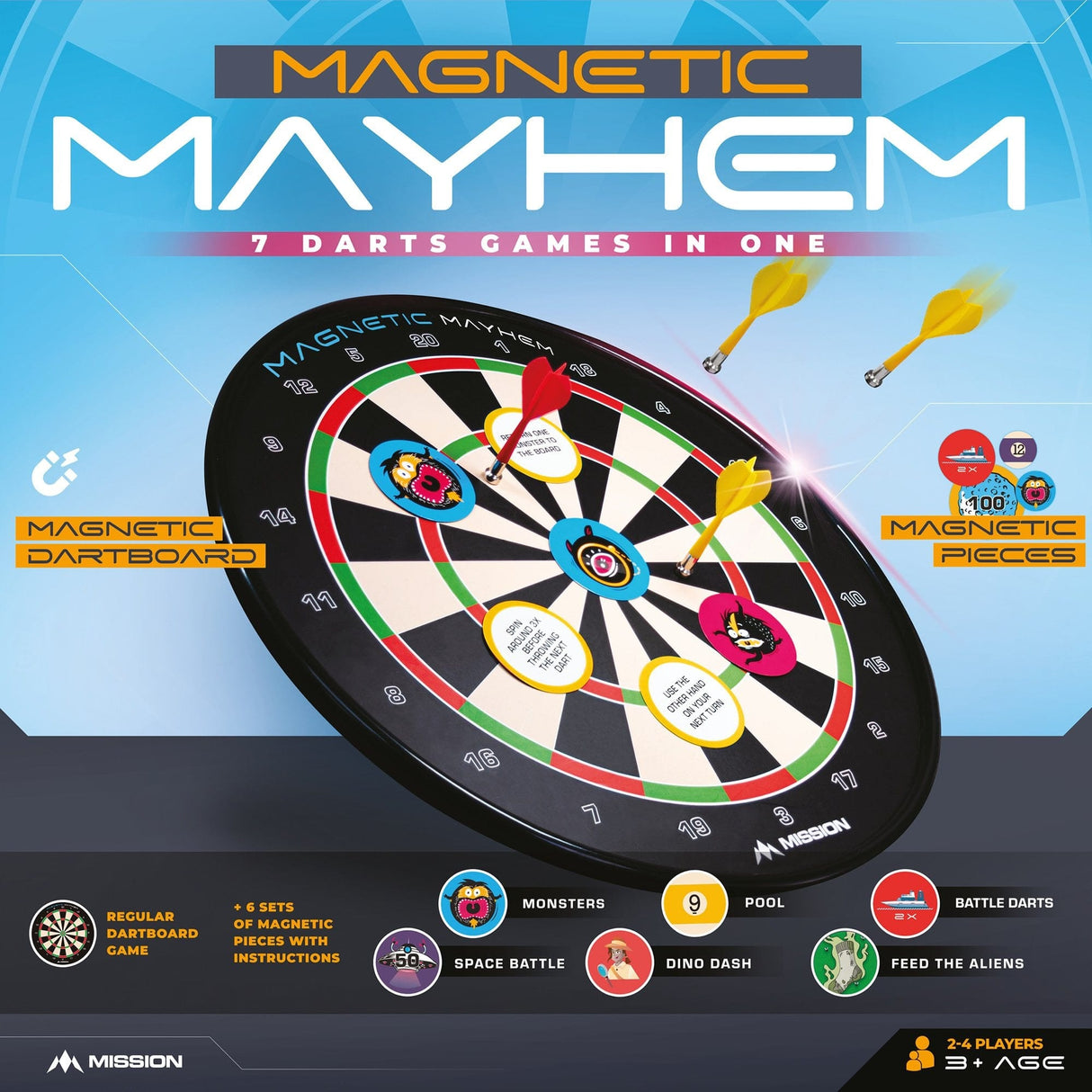 Mission Magnetic Mayhem - Fun Darts Game - 7 Games in One - with 12 Magnetic Darts