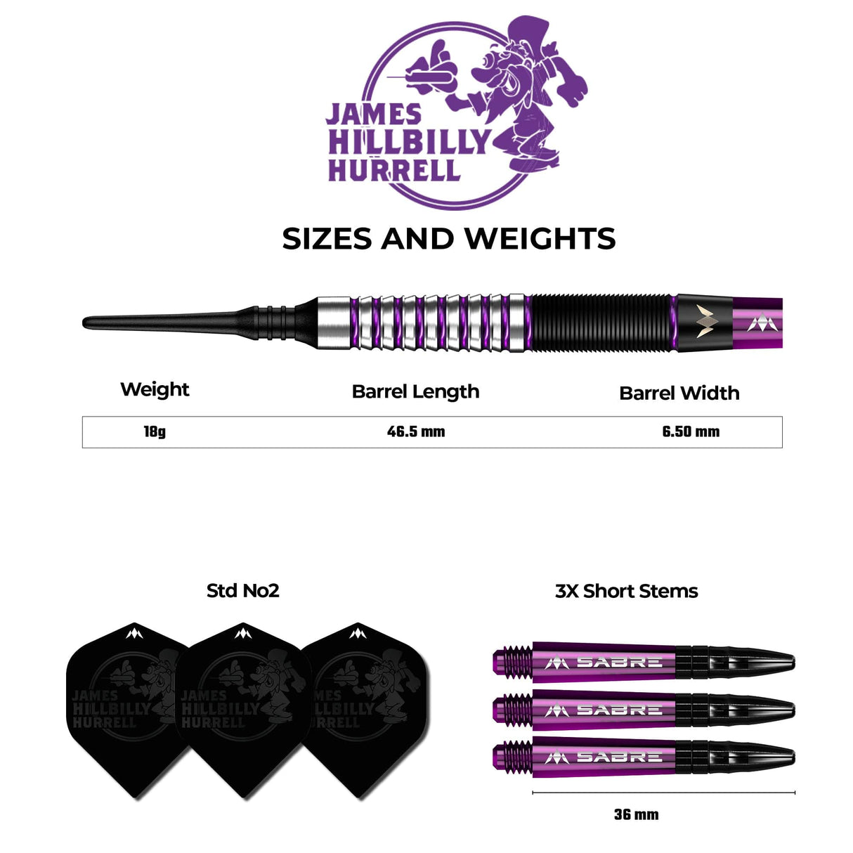 Mission James Hurrell Darts - Soft Tip - Hillbilly - Black & Purple - 18g 18g