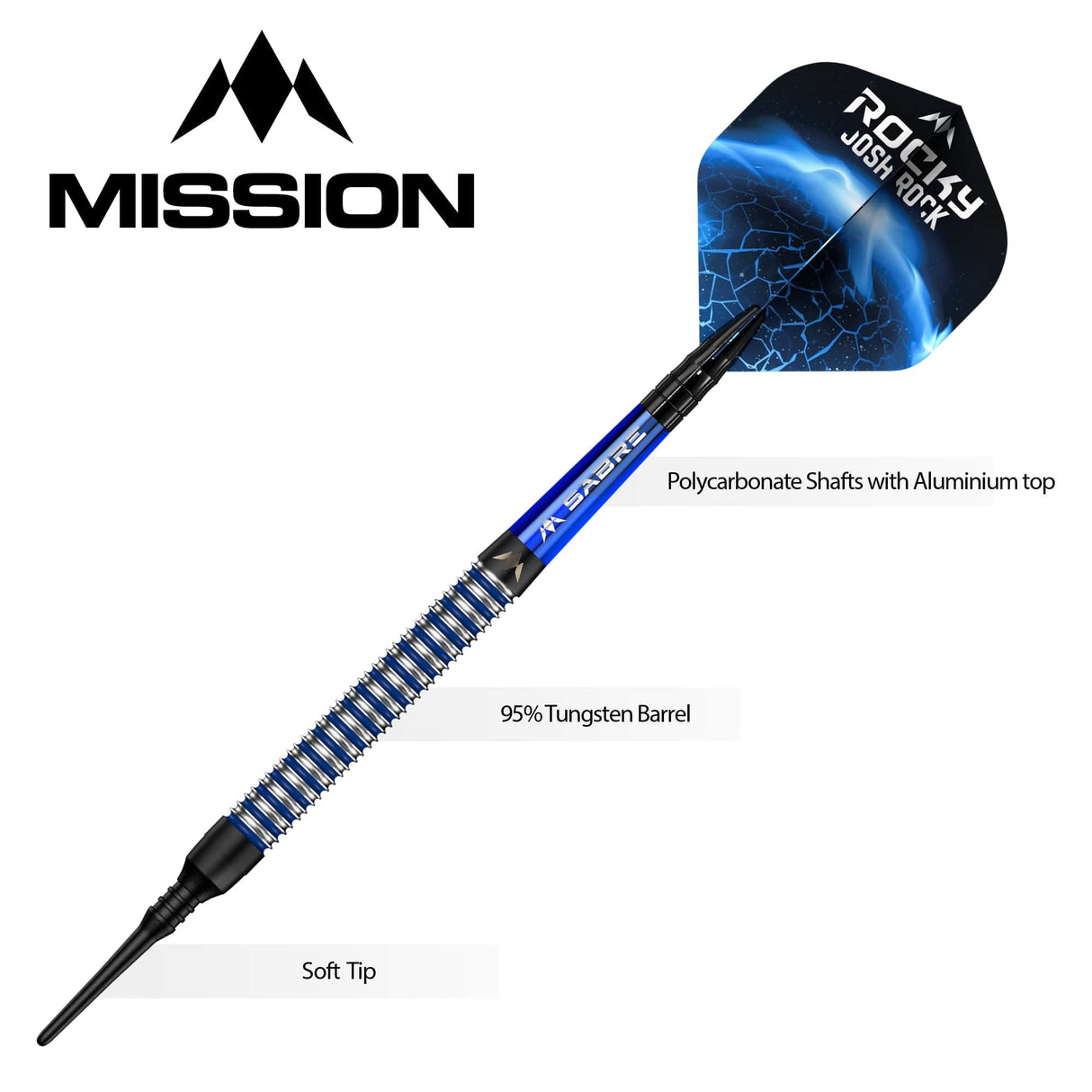 Mission Josh Rock Darts - Soft Tip - The Rock - Black & Blue - 18g 18g