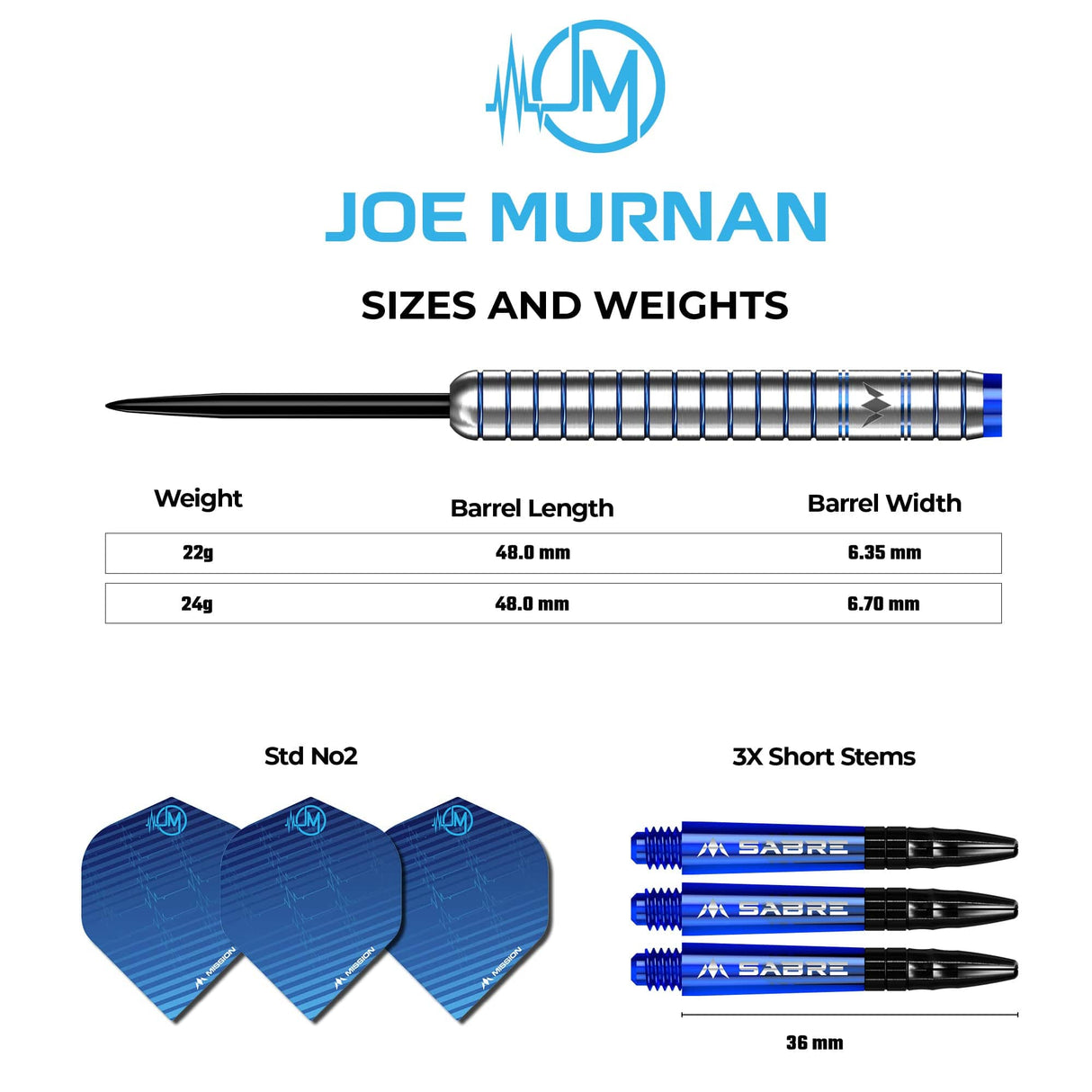 Mission Joe Murnan Darts - Steel Tip - Electro Blue