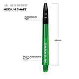 Mission Sabre Shafts - Polycarbonate Dart Stems - Green - Black Top