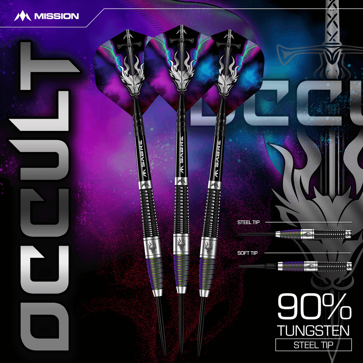 Mission Occult Darts - Steel Tip - 90% - Black & Coral PVD