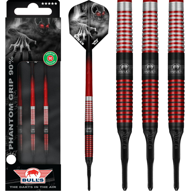 Bulls Phantom Grip Darts - Soft Tip - Micro Ring Grip - Red 22g