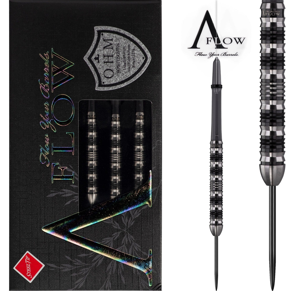 Dynasty Darts - Crystal Line - A Flow - Steel Tip - OHM - Black & Silver - 22g 22g