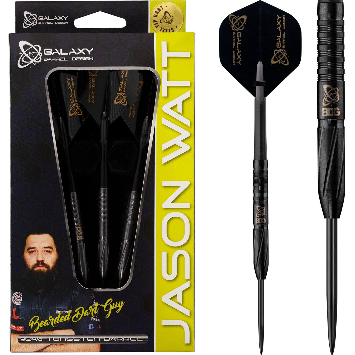 Galaxy Jason Watt Darts - Steel Tip - Notorius BDG - Black - 22g 22g