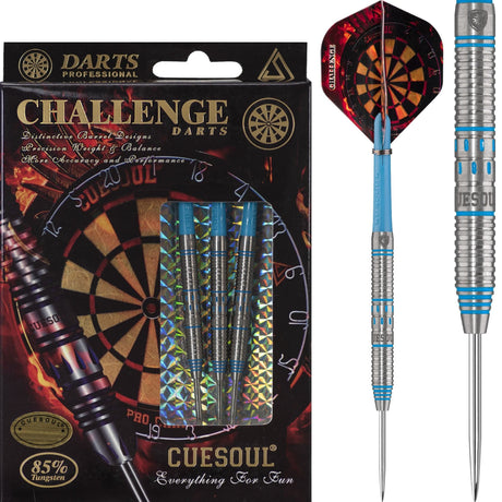 Cuesoul - Steel Tip Tungsten Darts - Challenge - Multi Ring - Tapered - Blue 22g