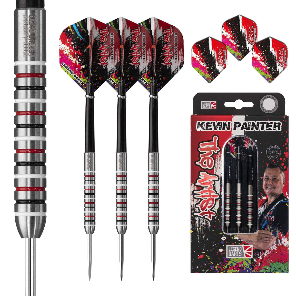 Legend Darts - Steel Tip - 90% Tungsten - Ringed - The Artist - Kevin Painter