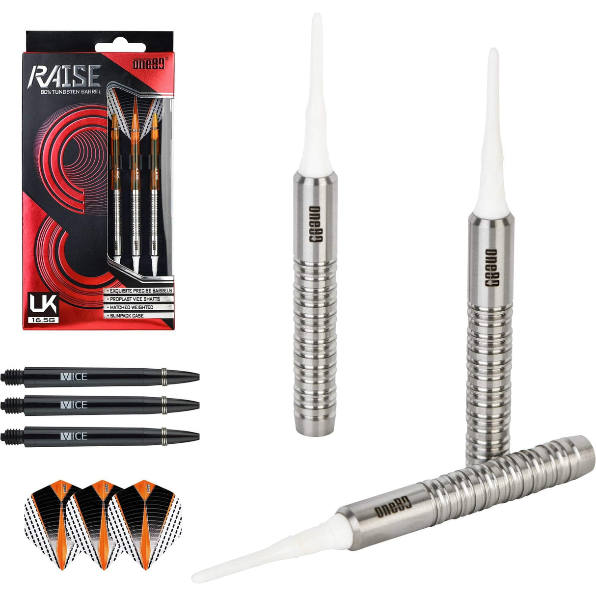 One80 Raise UK Darts - Soft Tip - Ringed 16g