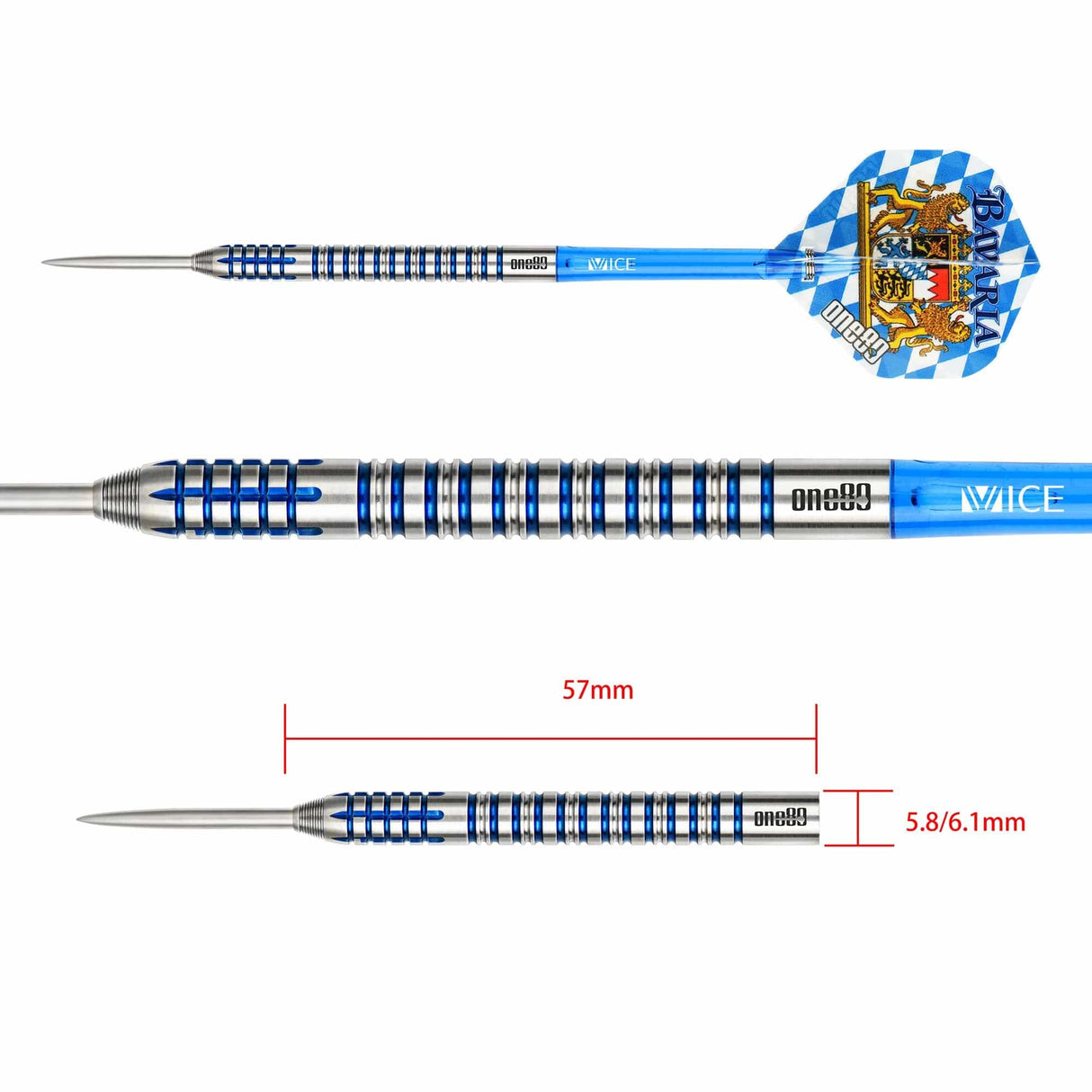 One80 Bavaria Ultra Long Darts - Steel Tip - S01 - Blue